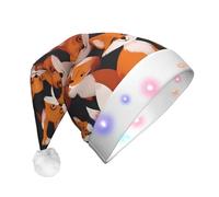 WZYCWB lots of cartoon little foxes Adult Santa Hats, Plush New Year Christmas Party Gifts, Unisex New Year LED Light Santa Hats
