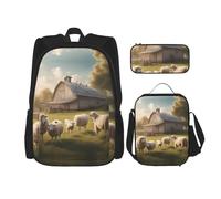 WZYCWB Lots of cute sheep Backpack set (3-piece set) - student school bag + pencil case + lunch bag, large capacity backpack, Black, One Size, Black, One Size