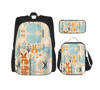 WZYCWB Lots of rabbits Campus life backpack set (3 pieces) - school bag + pencil case + lunch bag, meet all the daily needs of students!, Black, One Size, Black, One Size