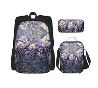 WZYCWB Lots of Violets School Bag + Pencil case + Lunch Bag Combination Backpack Suitable for Everyday Commuting