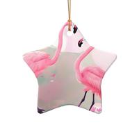 WZYCWB Love Flamingo patterned Star Shape ceramic pendant, perfect for decorating your home Christmas tree for winter parties