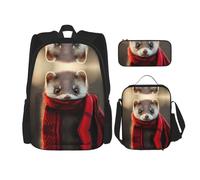 WZYCWB Lovely ferret Campus life backpack set (3 pieces) - school bag + pencil case + lunch bag, meet all the daily needs of students!, Black, One Size, Black, One Size