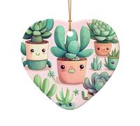 WZYCWB Lovely succulent plants patterned Heart Shape ceramic pendant, perfect for decorating your home Christmas tree for winter parties