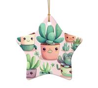 WZYCWB Lovely succulent plants patterned Star Shape ceramic pendant, perfect for decorating your home Christmas tree for winter parties