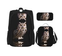 WZYCWB Lucky Owl Backpack (3-piece set), large capacity backpack, student school bag, pencil case, lunch bag combination