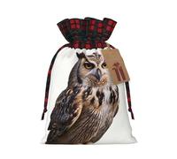 WZYCWB Lucky Owl Christmas Gift Bags for Christmas Party Supplies Decorations, 8.3 * 11.8 Inch Colorblock Burlap Drawstring Gift Bags,