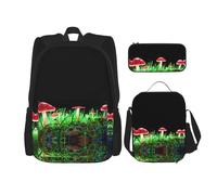 WZYCWB Luminous Mushrooms Campus life backpack set (3 pieces) - school bag + pencil case + lunch bag, meet all the daily needs of students!