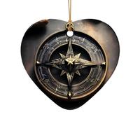 WZYCWB Magical Design Norse Runes Compass patterned Heart Shape ceramic pendant, perfect for decorating your home Christmas tree for winter parties