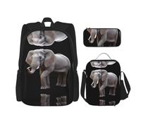 WZYCWB Majestic elephant Backpack (3-piece set), large capacity backpack, student school bag, pencil case, lunch bag combination