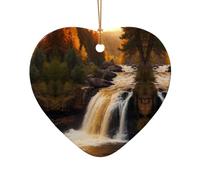 WZYCWB majestic waterfal patterned Heart Shape ceramic pendant, perfect for decorating your home Christmas tree for winter parties