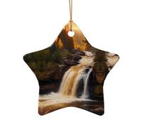 WZYCWB majestic waterfal patterned Star Shape ceramic pendant, perfect for decorating your home Christmas tree for winter parties