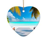 WZYCWB Maldives Holidays patterned Heart Shape ceramic pendant, perfect for decorating your home Christmas tree for winter parties