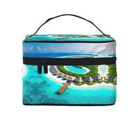 WZYCWB Maldives Scenery Large cosmetic bag for women, portable large capacity cosmetic bag, travel cosmetic bag storage bag for girls, Black, One Size, Black, One Size