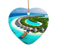 WZYCWB Maldives Scenery patterned Heart Shape ceramic pendant, perfect for decorating your home Christmas tree for winter parties