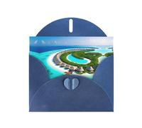 WZYCWB Maldives Scenery Printed Blue Pearlescent Paper Holiday Cards 6x4 Inches - With Envelopes for Birthdays, Weddings, and Condolences