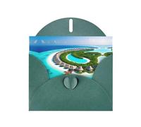 WZYCWB Maldives Scenery Printed Dark Green Pearlescent Paper Holiday Cards 6x4 Inches - With Envelopes for Birthdays, Weddings, and Condolences