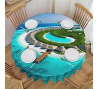 WZYCWB Maldives Scenery Printed Round Tablecloth, Party Table Protector, 60-inch Diameter, Suitable for Indoor and Outdoor Dining or Decoration.
