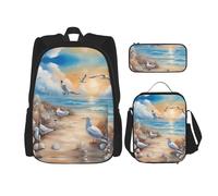 WZYCWB Many cute seagulls Backpack (3-piece set), large capacity backpack, student school bag, pencil case, lunch bag combination