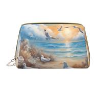 WZYCWB Many cute seagulls Leather cosmetic bag with pockets, portable travel cosmetic bag, large capacity cosmetic storage bag,