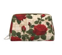 WZYCWB Many red roses Leather cosmetic bag with pockets, portable travel cosmetic bag, large capacity cosmetic storage bag,