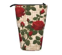 WZYCWB Many red Roses Printed Retractable Pen Holder Suitable for use as a Simple Cosmetic Bag, Wallet, etc.