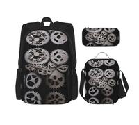 WZYCWB Mechanical gears Backpack (3-piece set), large capacity backpack, student school bag, pencil case, lunch bag combination