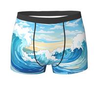 WZYCWB Men's Rolling waves Printed Comfortable and Breathable Boxer Briefs, Soft and Elastic, Black, Large