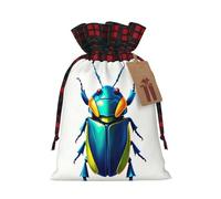 WZYCWB Metallic Beetle Christmas Gift Bags for Christmas Party Supplies Decorations, 8.3 * 11.8 Inch Colorblock Burlap Drawstring Gift Bags,