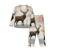 WZYCWB Minimalist Stag Women's Long-Sleeved Pajamas - 2-Piece Set - Comfortable and Casual Loungewear, Black, L