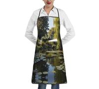 WZYCWB Monet's Garden A printed kitchen apron with pockets and hem perfect for cooking baking painting and housework