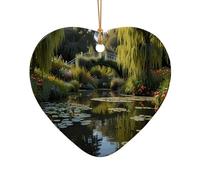 WZYCWB Monet's Garden patterned Heart Shape ceramic pendant, perfect for decorating your home Christmas tree for winter parties