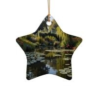 WZYCWB Monet's Garden patterned Star Shape ceramic pendant, perfect for decorating your home Christmas tree for winter parties