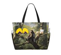 WZYCWB Monkey sitting on a tree Foldable beach travel bag, large capacity beach bag with zipper, perfect for shopping bags, pool, gym, travel shopping,