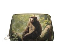 WZYCWB Monkey sitting on a tree Leather cosmetic bag with pockets, portable travel cosmetic bag, large capacity cosmetic storage bag,