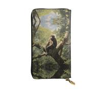 WZYCWB Monkey sitting on a tree Leather wallet, zipper compartment large capacity, good gift for friends, 7.5 * 4.1 inch long clutch, Black, One Size, Black, One Size