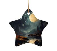WZYCWB Moon Stars and Planets patterned Star Shape ceramic pendant, perfect for decorating your home Christmas tree for winter parties