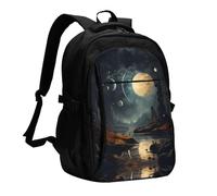 WZYCWB Moon Stars and Planets Printed laptop backpack, business men's commuter backpack, computer bag with USB port charging