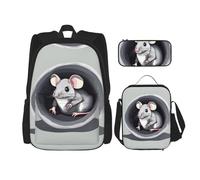 WZYCWB Mouse in the Hole Backpack (3-piece set), large capacity backpack, student school bag, pencil case, lunch bag combination