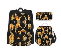 WZYCWB Multiple golden monkeys Backpack set (3-piece set) - student school bag + pencil case + lunch bag, large capacity backpack
