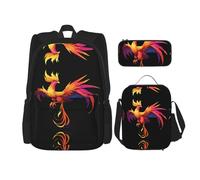 WZYCWB Mythical Phoenix Campus life backpack set (3 pieces) - school bag + pencil case + lunch bag, meet all the daily needs of students!