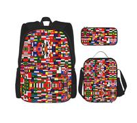 WZYCWB National flag collection Backpack (3-piece set), large capacity backpack, student school bag, pencil case, lunch bag combination