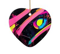WZYCWB Neon color patterned Heart Shape ceramic pendant, perfect for decorating your home Christmas tree for winter parties