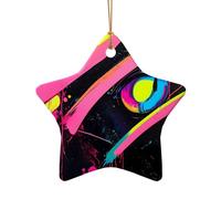 WZYCWB Neon color patterned Star Shape ceramic pendant, perfect for decorating your home Christmas tree for winter parties