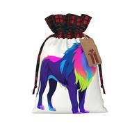 WZYCWB Neon Lion Christmas Gift Bags for Christmas Party Supplies Decorations, 8.3 * 11.8 Inch Colorblock Burlap Drawstring Gift Bags,