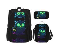 WZYCWB Neon Owl Nightvision Backpack set (3-piece set) - student school bag + pencil case + lunch bag, large capacity backpack