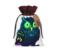WZYCWB Neon Owl Nightvision Christmas Gift Bags for Christmas Party Supplies Decorations, 8.3 * 11.8 Inch Colorblock Burlap Drawstring Gift Bags,