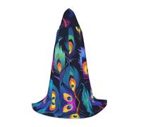 WZYCWB Neon Peacock Feather Printed Small Hooded Cape, Holiday Party Costume, Carnival Party Prop, Sizes S/M/L