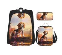 WZYCWB Nerdy Beagle Backpack set (3-piece set) - student school bag + pencil case + lunch bag, large capacity backpack, Black, One Size
