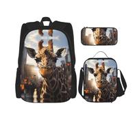 WZYCWB New York Giraffe Street Backpack set (3-piece set) - student school bag + pencil case + lunch bag, large capacity backpack, Black, One Size