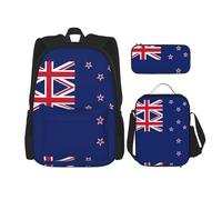 WZYCWB New Zealand Flag Backpack set (3-piece set) - student school bag + pencil case + lunch bag, large capacity backpack, Black, One Size